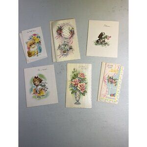 Lot Of 6 Vintage Greeting Cards Get Well Unused Kitty Dog Lamb Roses 50s
